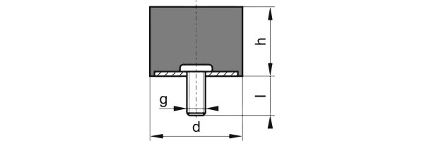 Gummi-Metall-Puffer, Ausführung D, 1 Gewindebolzen