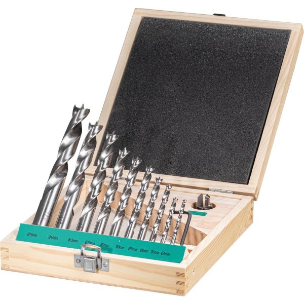 Holzspiralbohrer Satz HSS11-tlg. FORTIS 4,5,6,7,8,9,10,12,14,16mmund 1 HW-Versenker