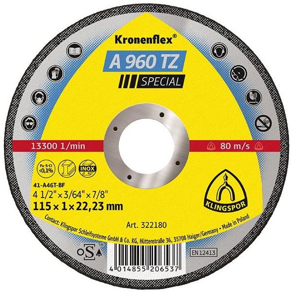 Trennscheibe A960TZ 115x1,0mm gerade 25 St. in Kunststoff-Box KLINGSPOR