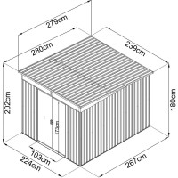 Gerätehaus mit Pultdach Skyligh 238 x 279 x 202 cm...