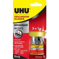 UHU Sekundenkleber blitz-schnell MINIS 3x1g