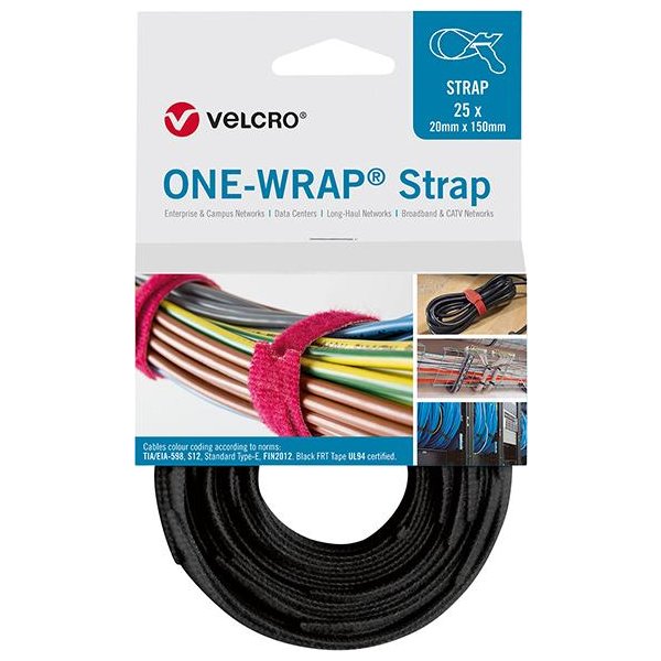 VELCRO Klettkabelbinder ONE-WRAP Strap 20 x 200mm, schwarz, 25 Stück