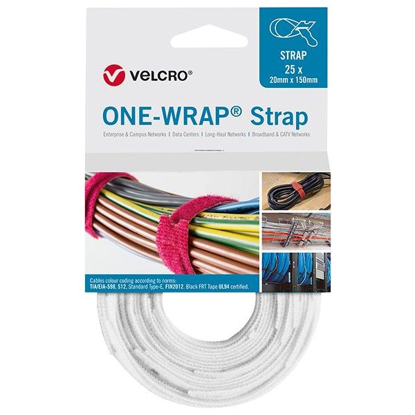 VELCRO Klettkabelbinder ONE-WRAP Strap 20 x 200mm, weiß, 25 Stück