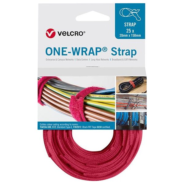 VELCRO Klettkabelbinder ONE-WRAP Strap 20 x 200mm, rot, 25 Stück