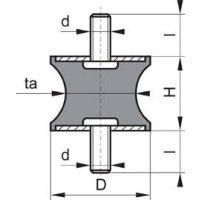 Gummi-Metall-Puffer talliert Typ A D15xH15 M4x13 NR57