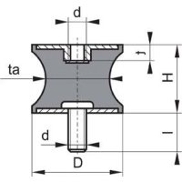 Gummi-Metall-Puffer talliert Typ B D40xH50 M8x23 NR57