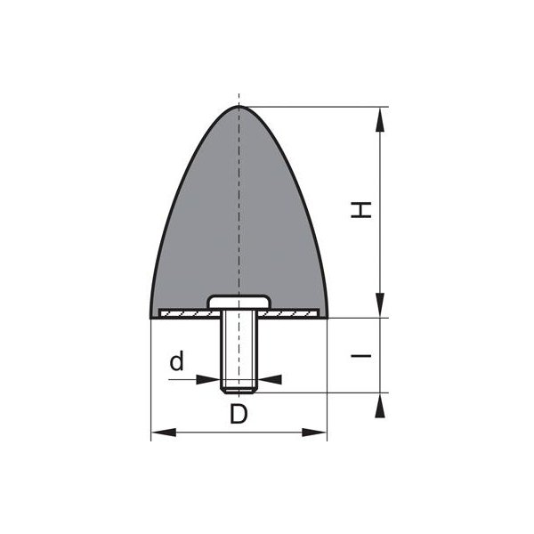 Gummi-Metall-Puffer parabelförmig Typ D D10xH10 M4x12 NR57