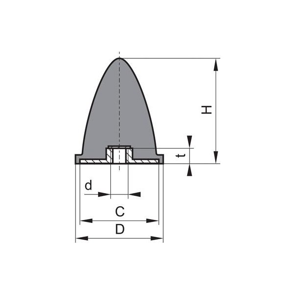 Gummi-Metall-Puffer parabelförmig Typ E D20xH24 M6 NR55