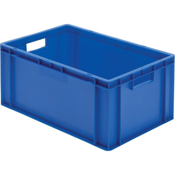 Transport-Stapelkasten B600xT400xH270 mm blau, geschlossen mit Griffloch