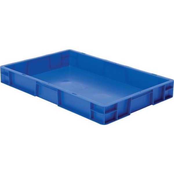 Transport-Stapelkasten B600xT400xH75 mm blau, geschlossen ohne Griffloch