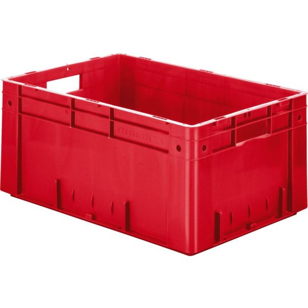 Transport-Stapelkasten B600xT400xH270 mm rot Auflast 700kg mit Griffloch LA-KA-PE