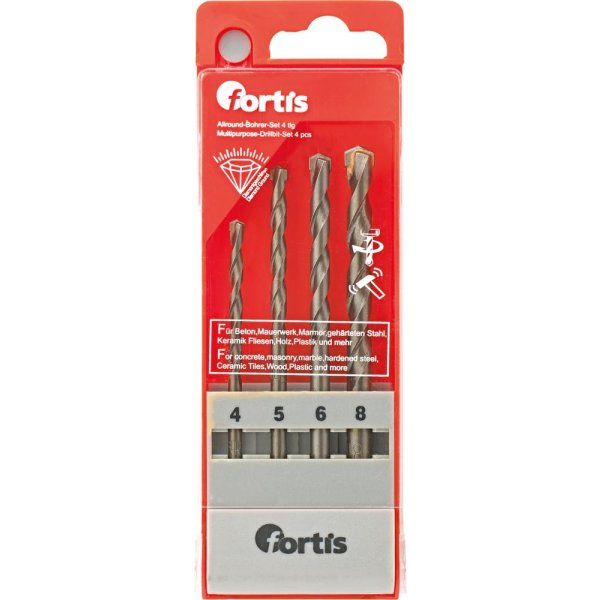 Allzweckbohrer-Set 4tl. 4, 5, 6, 8mm FORTIS