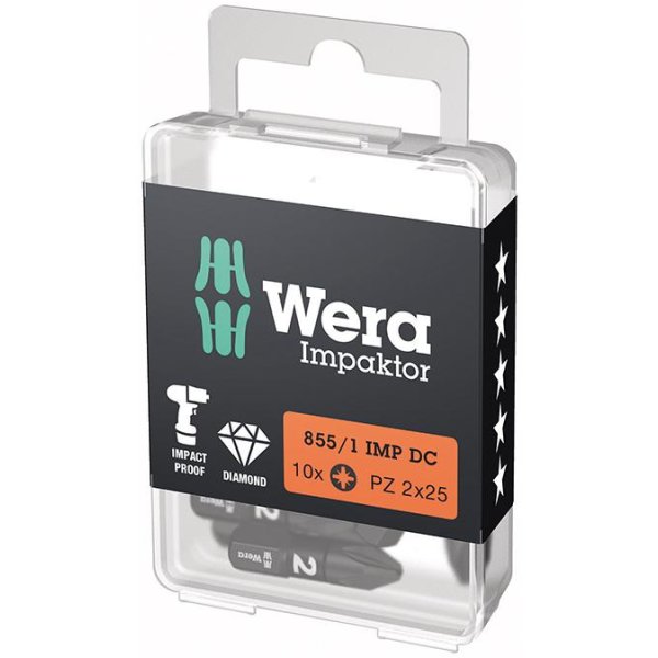 Bit Impaktor 1/4 DIN 3126 C6,3 PZ2x25mm 10er Pack Wera"