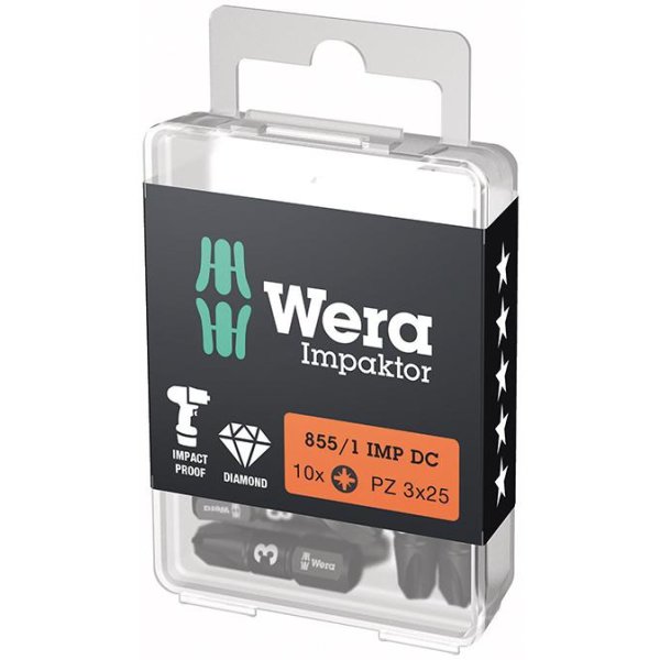 Bit Impaktor 1/4 DIN 3126 C6,3 PZ3x25mm 10er Pack Wera"