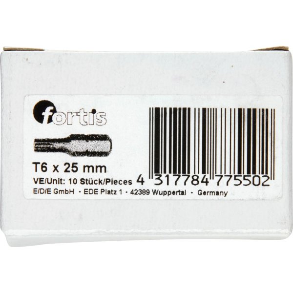 Bit zähhart 1/4 DIN3126 C6,3 T6x25mm 10er Pack FORTIS"