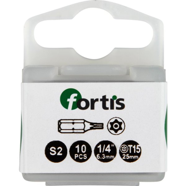 Bit zähhart 1/4 DIN3126 C6,3 T15x25mm mit Bohrung 10er Pack FORTIS"