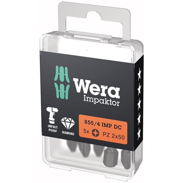 Bit Impaktor 1/4 DIN 3126 E6,3 PZ2x50mm 5er Pack Wera"