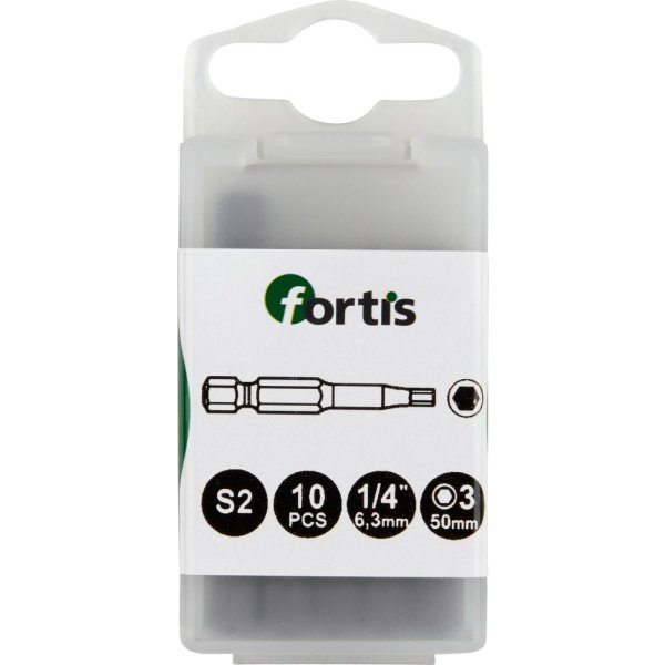 Bit zähhart 1/4 DIN3126 E6,3 Innensechskant 3x50mm 10er Pack FORTIS"