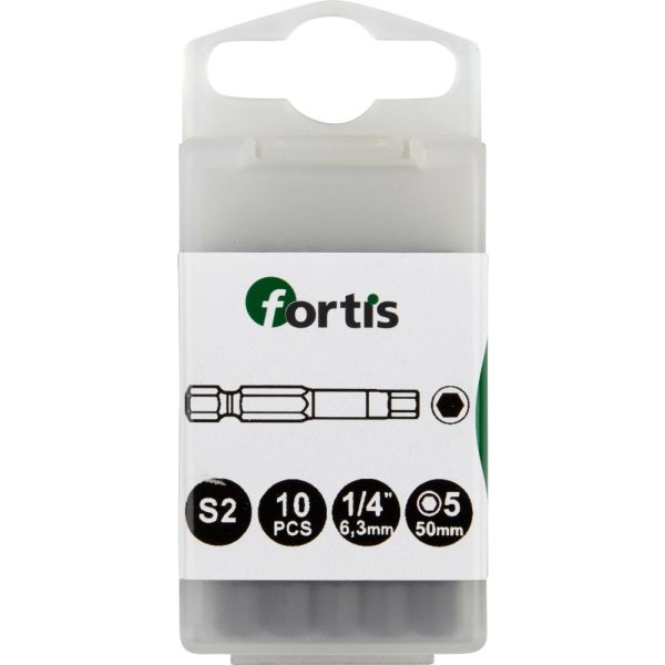 Bit zähhart 1/4 DIN3126 E6,3 Innensechskant 5x50mm 10er Pack FORTIS"