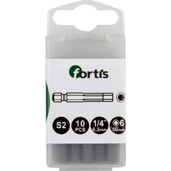 Bit zähhart 1/4 DIN3126 E6,3 Innensechskant 6x50mm 10er Pack FORTIS"