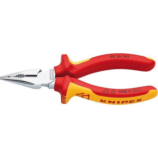 Spitz-Kombinationszange VDE verchromt mit Mehrkomponenten-Griffen 145mm KNIPEX